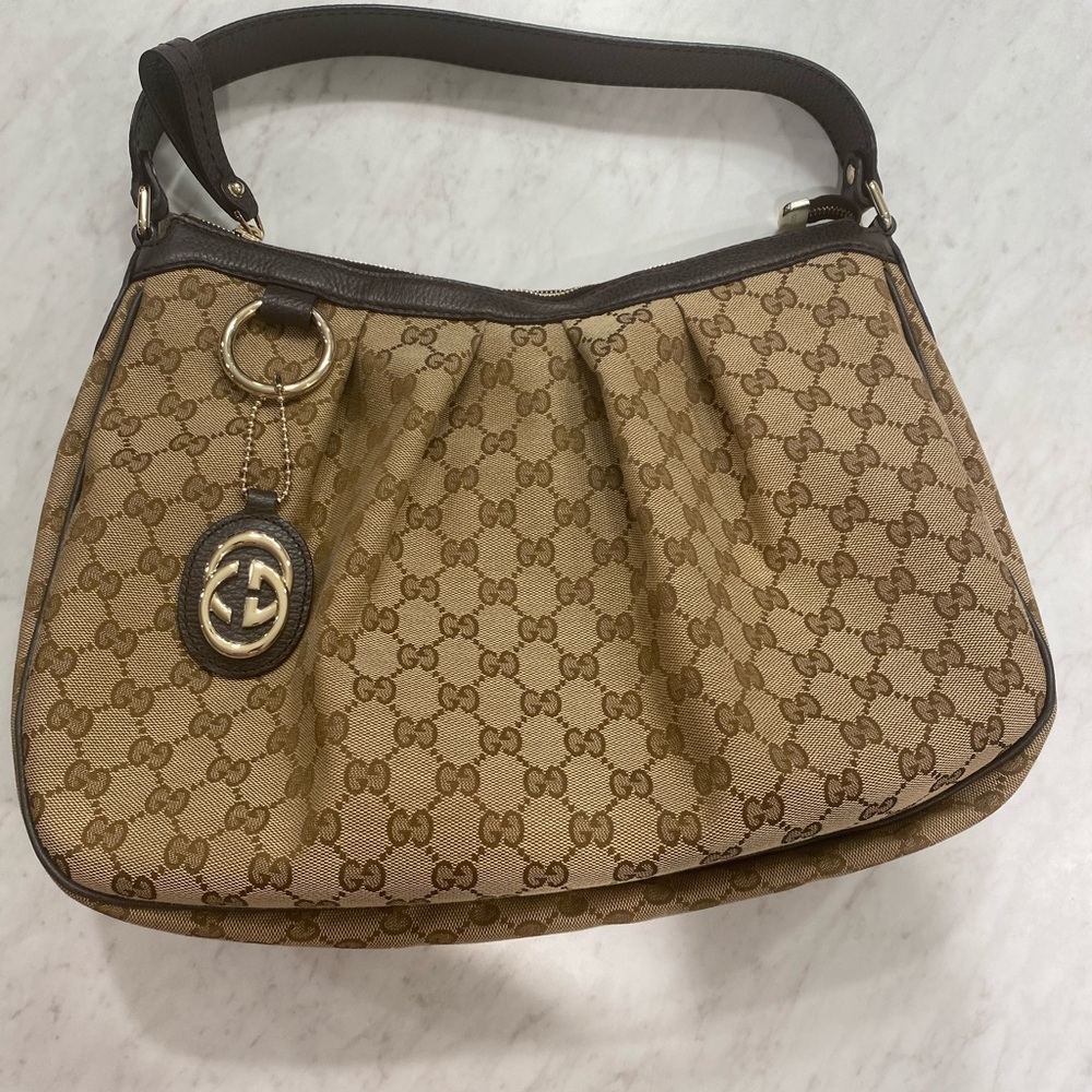 Gucci monogram medium sukey hobo dark brown